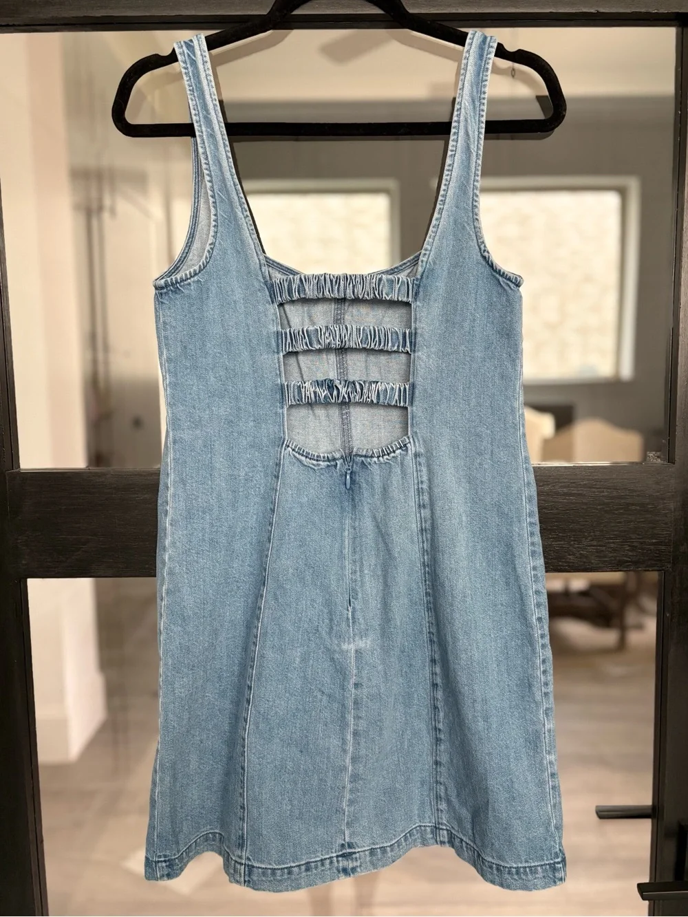 Show Me Your Mumu Steph Mini Dress Gloomy Blue Denim Open Back Revolve Size M - Picture 6 of 12